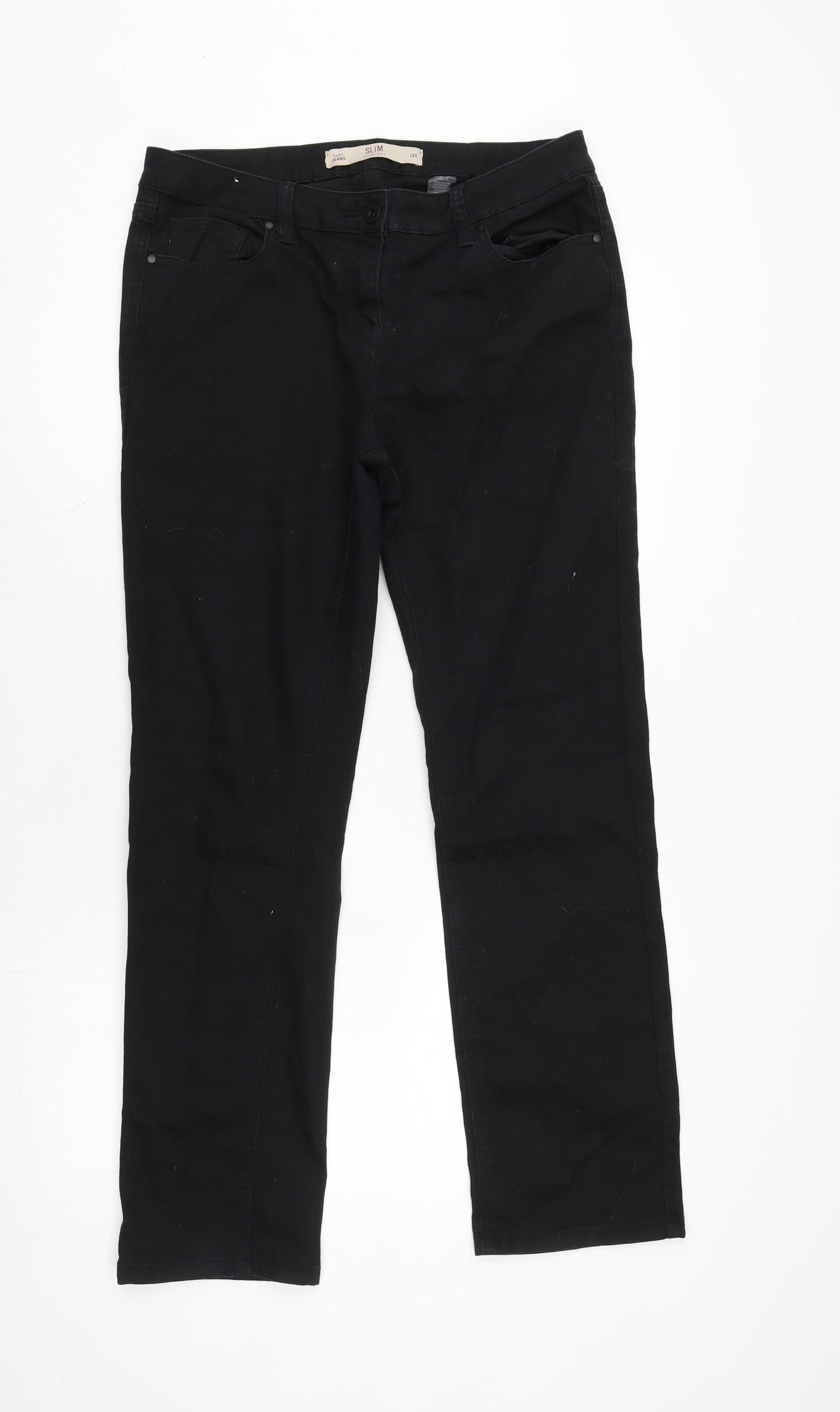 NEXT Womens Black Cotton Blend Skinny Jeans Size 14 L30 in Slim Zip