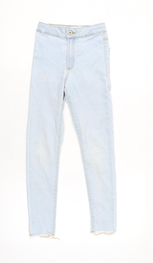 Zara Girls Blue Cotton Tapered Jeans Size 9 Years L22.5 in Regular Zip - Raw Hem