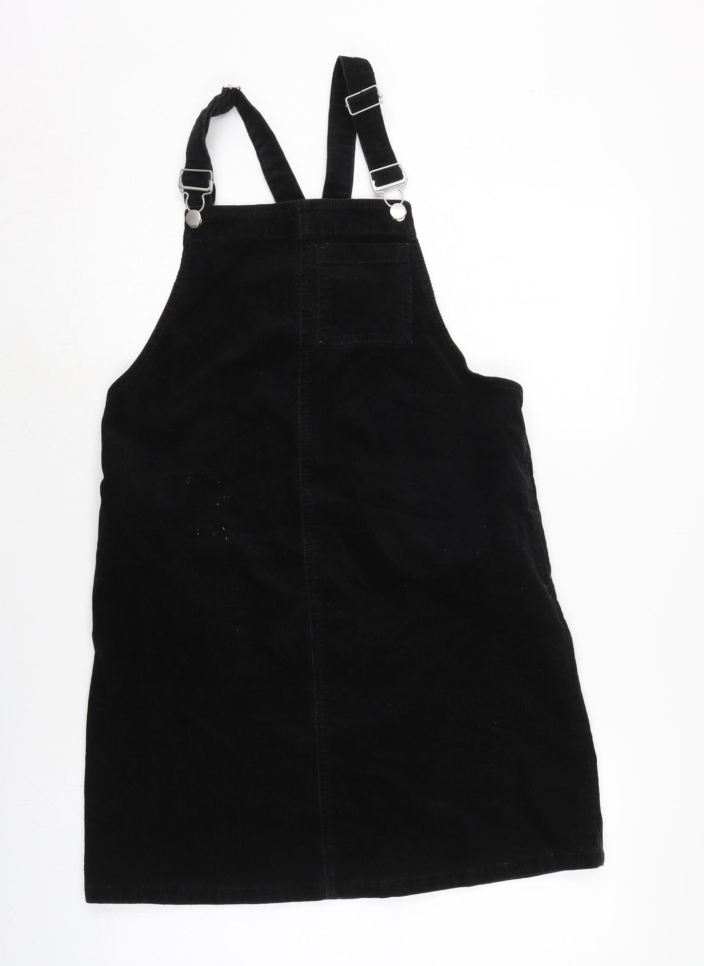 TU Womens Black Cotton Pinafore/Dungaree Dress Size 12 Square Neck Snap