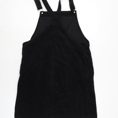 TU Womens Black Cotton Pinafore/Dungaree Dress Size 12 Square Neck Snap