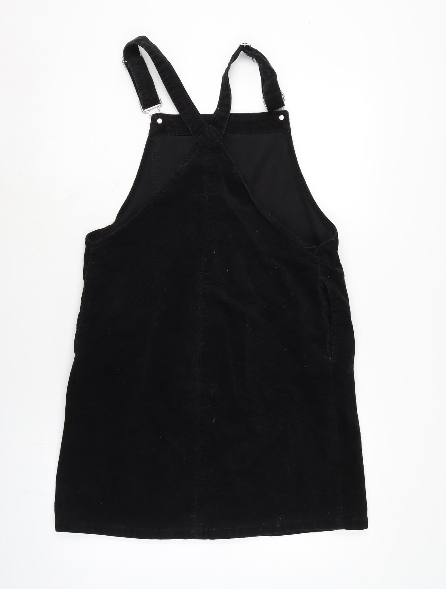 TU Womens Black Cotton Pinafore/Dungaree Dress Size 12 Square Neck Snap