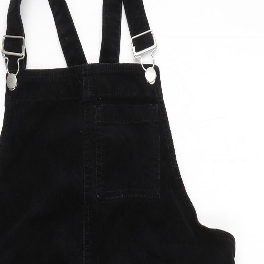 TU Womens Black Cotton Pinafore/Dungaree Dress Size 12 Square Neck Snap