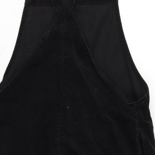 TU Womens Black Cotton Pinafore/Dungaree Dress Size 12 Square Neck Snap