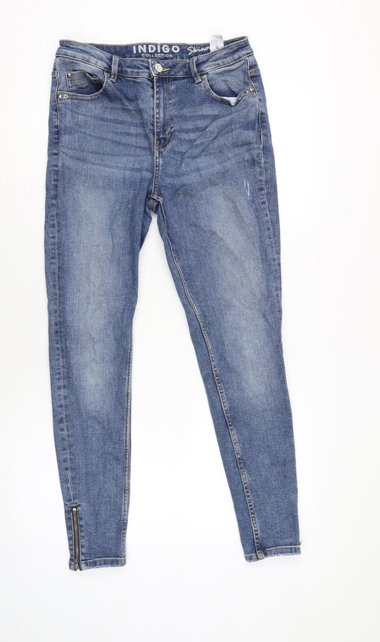 Marks and Spencer Womens Blue Cotton Blend Skinny Jeans Size 10 L26.5 in Regular Zip - Zipped ankle.