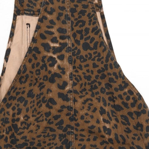 River Island Womens Multicoloured Animal Print Cotton Pinafore/Dungaree Dress Size 10 Square Neck Snap