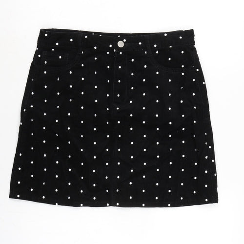 TU Womens Black Cotton A-Line Skirt Size 12 Zip - Spotted.