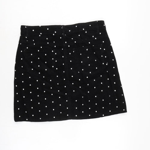 TU Womens Black Cotton A-Line Skirt Size 12 Zip - Spotted.