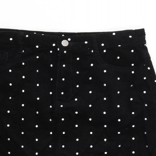 TU Womens Black Cotton A-Line Skirt Size 12 Zip - Spotted.