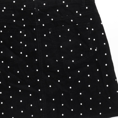 TU Womens Black Cotton A-Line Skirt Size 12 Zip - Spotted.