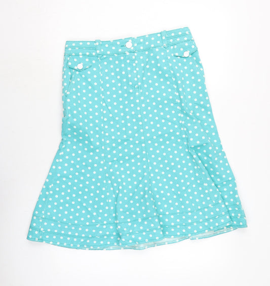 Per Una Womens Blue Cotton Flare Skirt Size 10 Zip - Spotted.