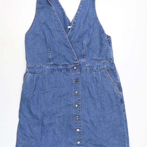 TU Womens Blue Cotton Pinafore/Dungaree Dress Size 16 V-Neck