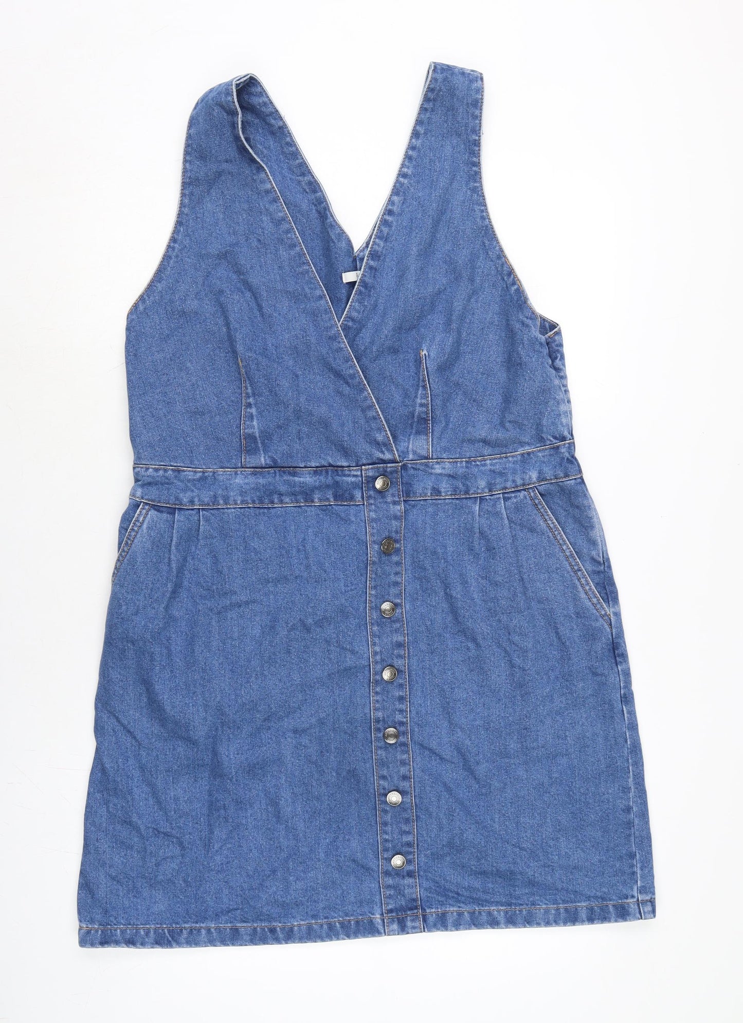 TU Womens Blue Cotton Pinafore/Dungaree Dress Size 16 V-Neck