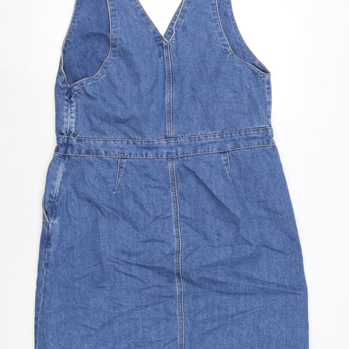 TU Womens Blue Cotton Pinafore/Dungaree Dress Size 16 V-Neck