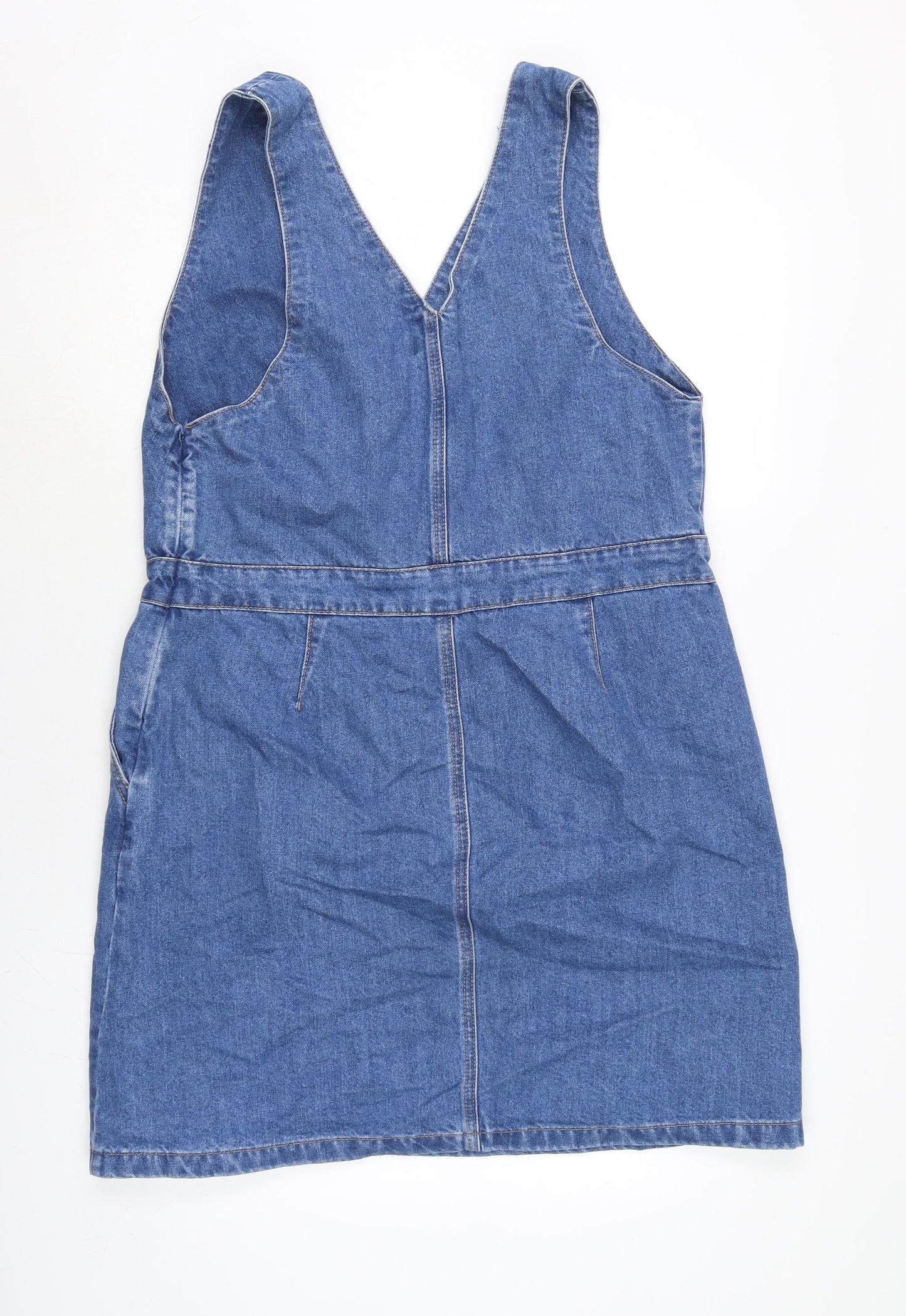 TU Womens Blue Cotton Pinafore/Dungaree Dress Size 16 V-Neck