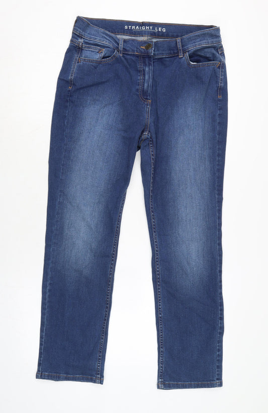 Marks and Spencer Womens Blue Cotton Blend Straight Jeans Size 14 L27 in Regular Zip