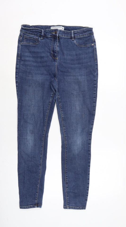 NEXT Womens Blue Cotton Tapered Jeans Size 16 L27.5 in Regular Zip