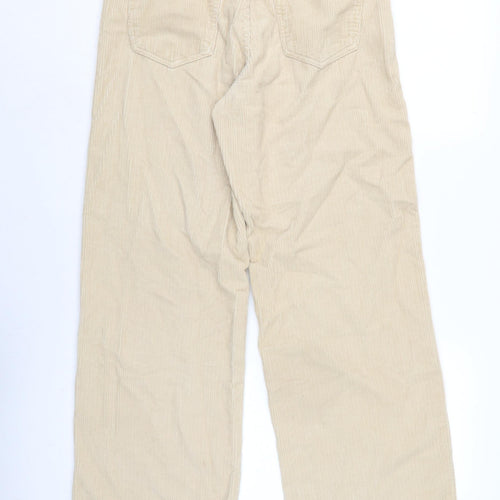 Stradivarius Womens Ivory Cotton Trousers Size 12 L28.5 in Regular Tie - Raw Hem