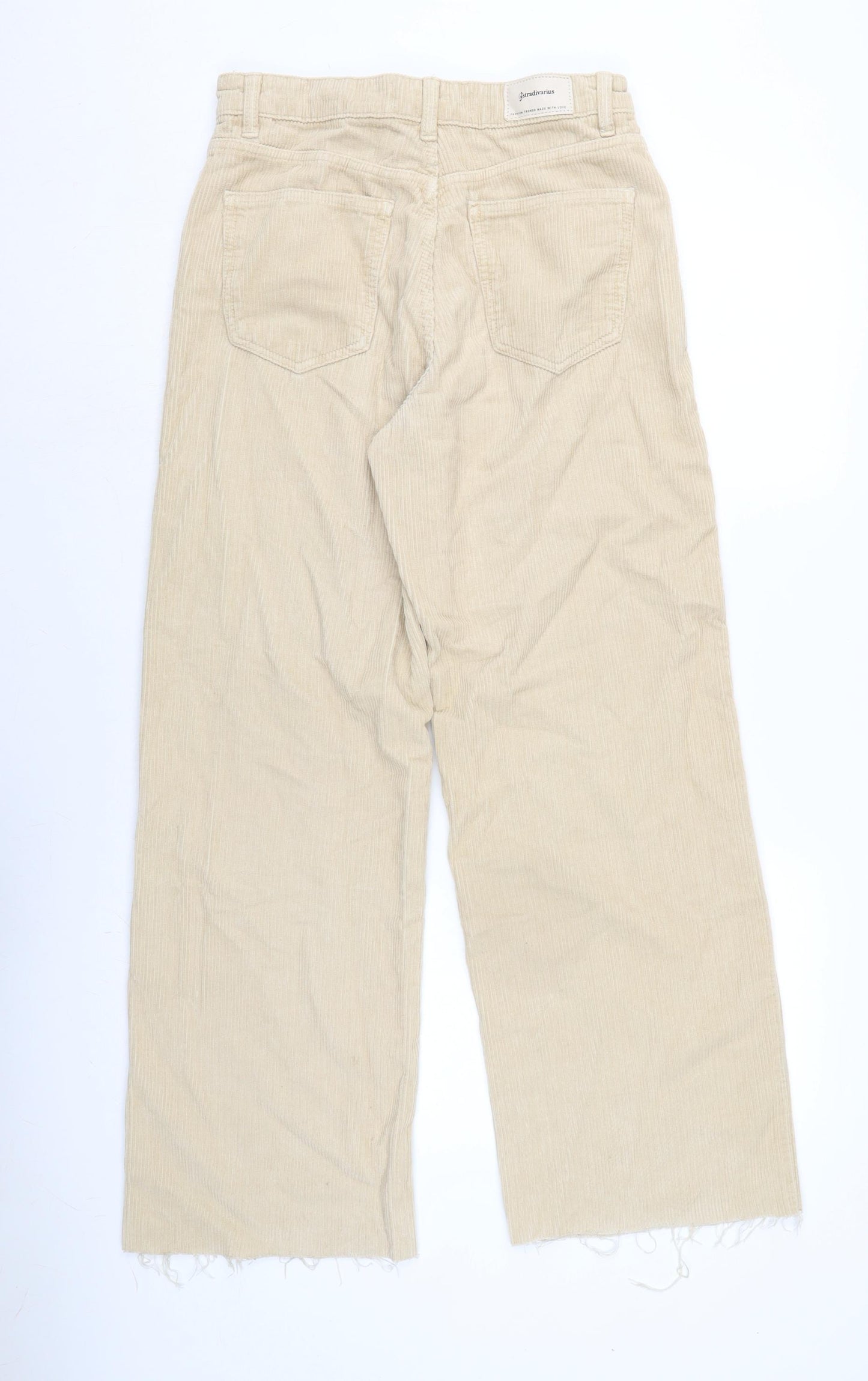 Stradivarius Womens Ivory Cotton Trousers Size 12 L28.5 in Regular Tie - Raw Hem