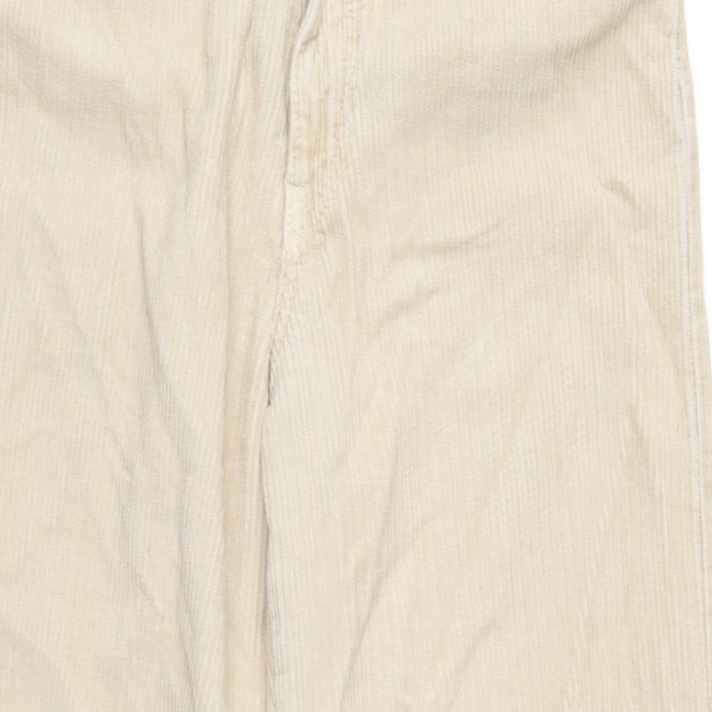 Stradivarius Womens Ivory Cotton Trousers Size 12 L28.5 in Regular Tie - Raw Hem