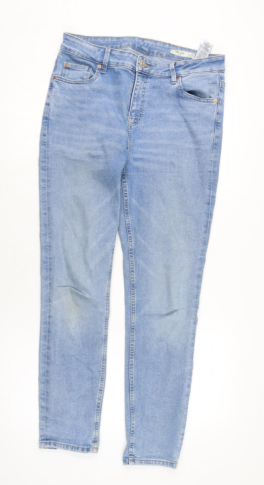 Marks and Spencer Womens Blue Cotton Blend Straight Jeans Size 14 L28.5 in Regular Zip