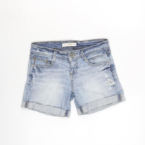 Stradivarius Womens Blue Cotton Boyfriend Shorts Size 8 Regular Zip - Distressed