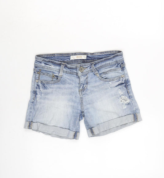 Stradivarius Womens Blue Cotton Boyfriend Shorts Size 8 Regular Zip - Distressed