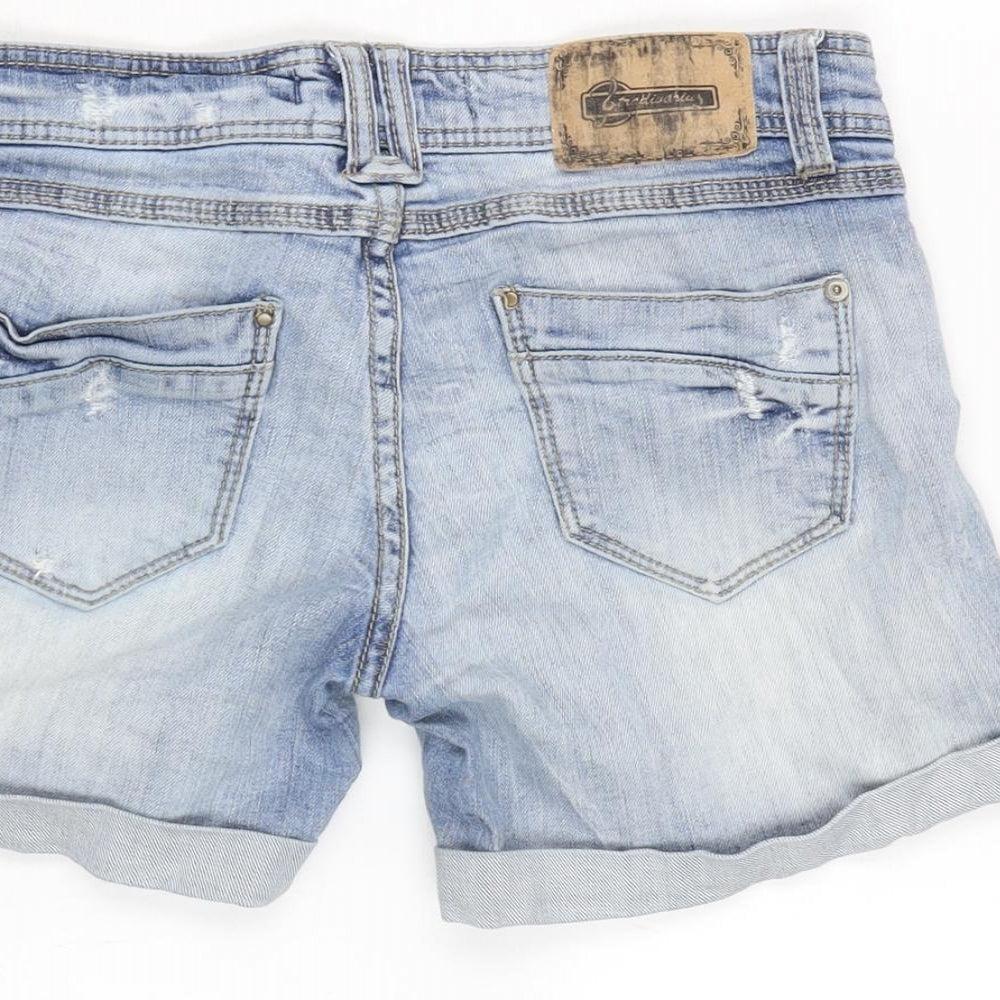 Stradivarius Womens Blue Cotton Boyfriend Shorts Size 8 Regular Zip - Distressed