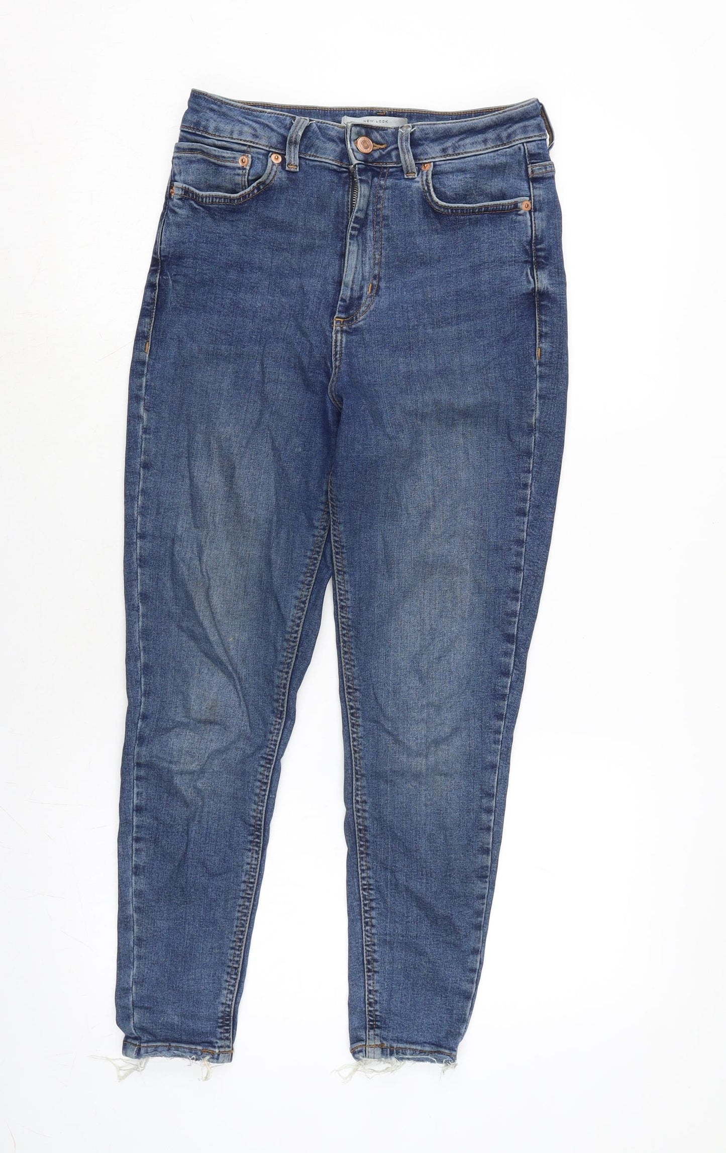 New Look Womens Blue Cotton Blend Tapered Jeans Size 10 L25 in Regular Zip - Raw Hem