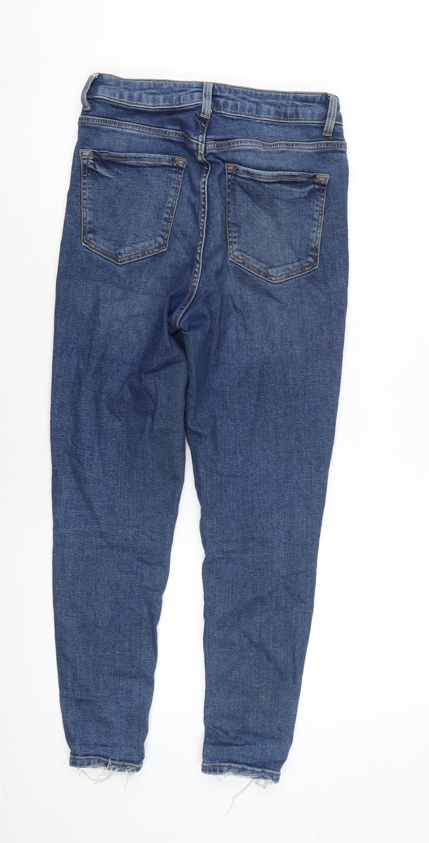 New Look Womens Blue Cotton Blend Tapered Jeans Size 10 L25 in Regular Zip - Raw Hem