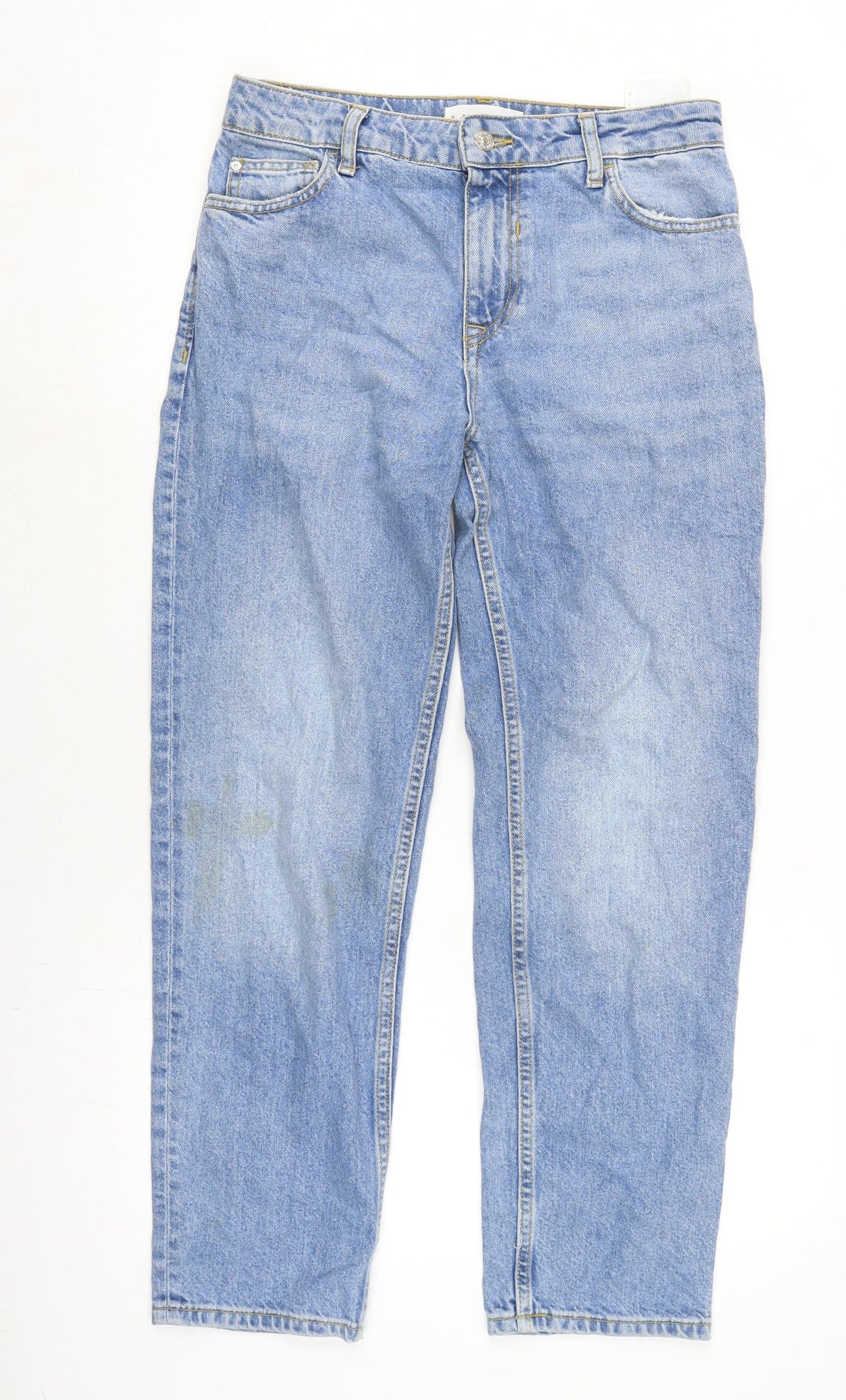 Mango Womens Blue Cotton Straight Jeans Size 8 L28 in Regular Zip