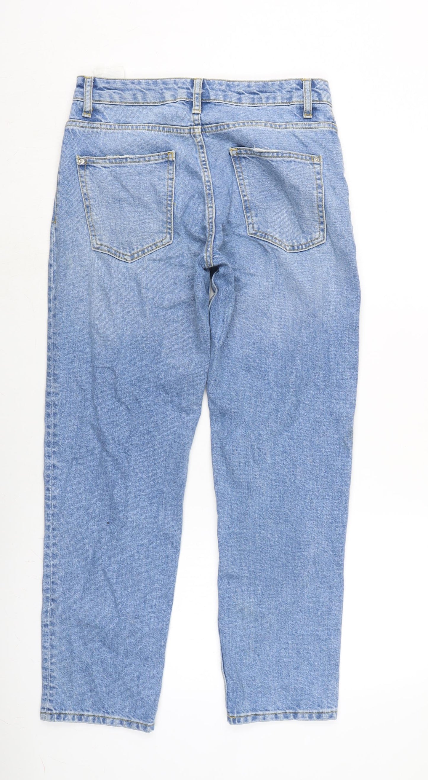 Mango Womens Blue Cotton Straight Jeans Size 8 L28 in Regular Zip