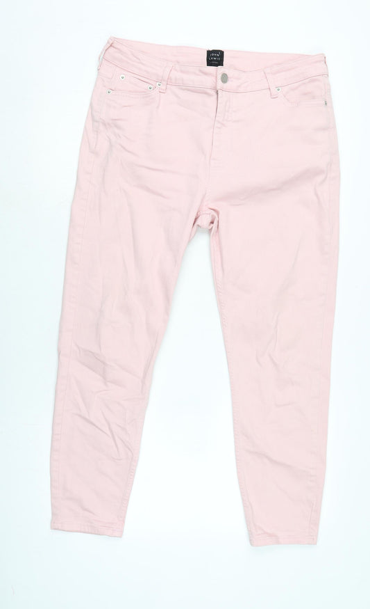 John Lewis Womens Pink Cotton Blend Straight Jeans Size 16 L26 in Extra-Slim Zip