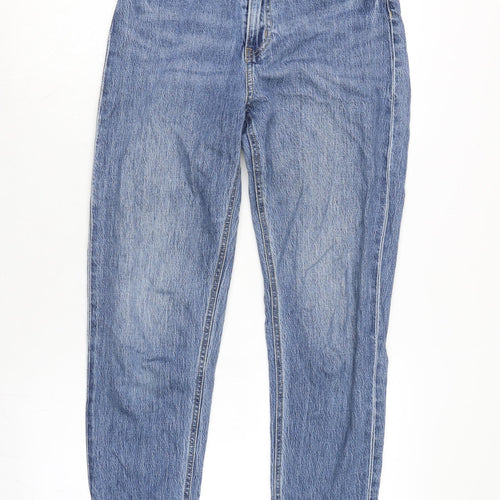 H&M Womens Blue Cotton Blend Straight Jeans Size 8 L26 in Regular Zip