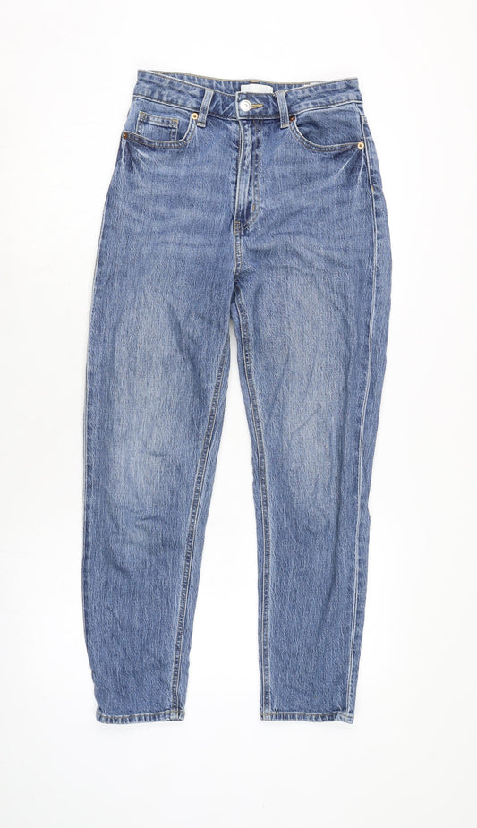 H&M Womens Blue Cotton Blend Straight Jeans Size 8 L26 in Regular Zip