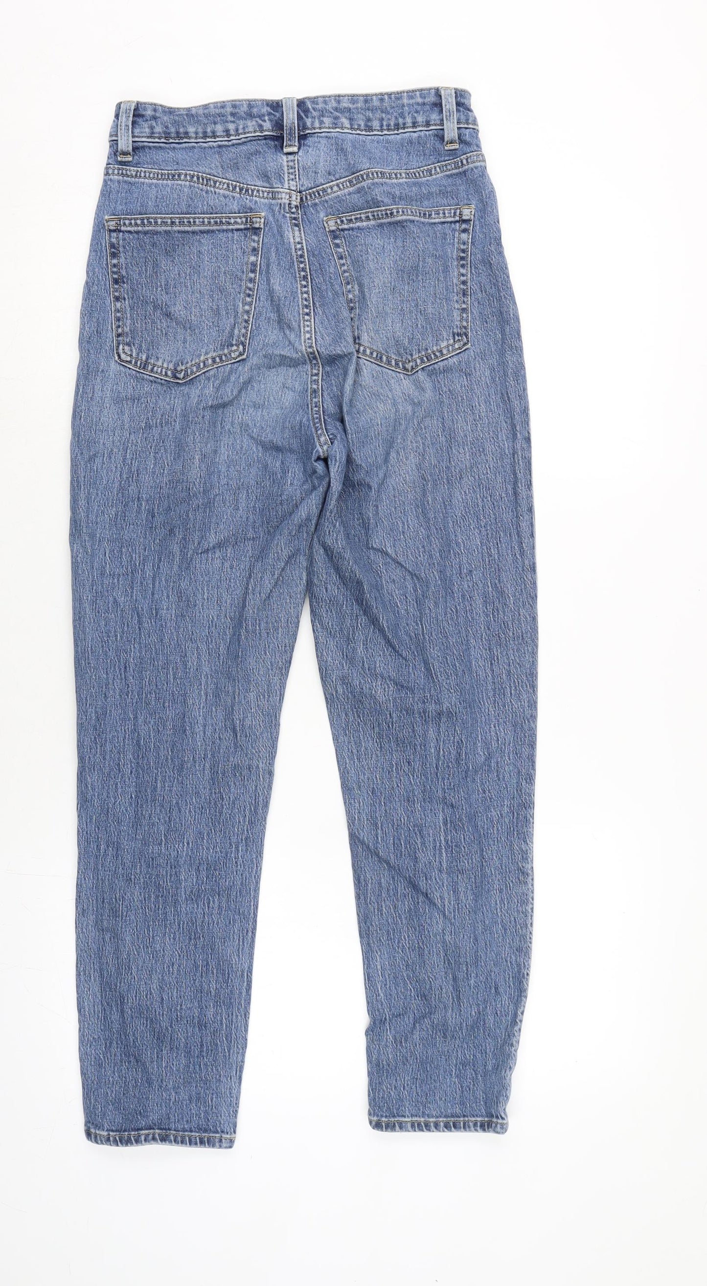 H&M Womens Blue Cotton Blend Straight Jeans Size 8 L26 in Regular Zip