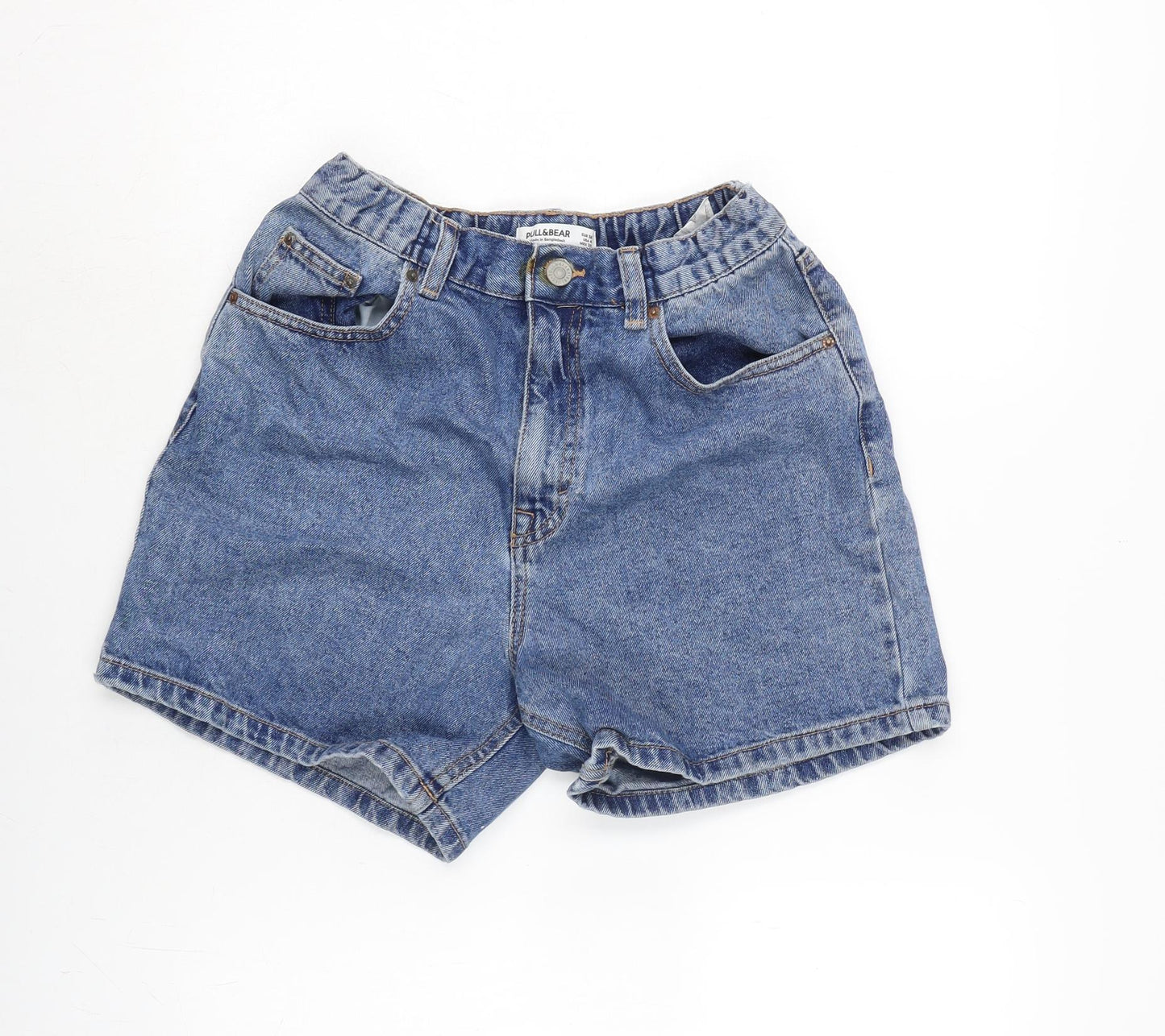 Pull&Bear Womens Blue Cotton Basic Shorts Size 8 Regular Zip