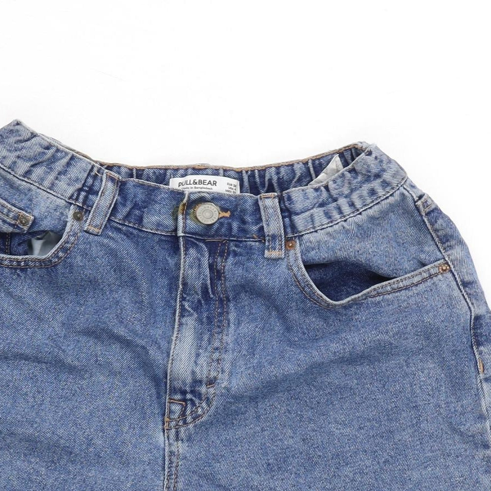 Pull&Bear Womens Blue Cotton Basic Shorts Size 8 Regular Zip