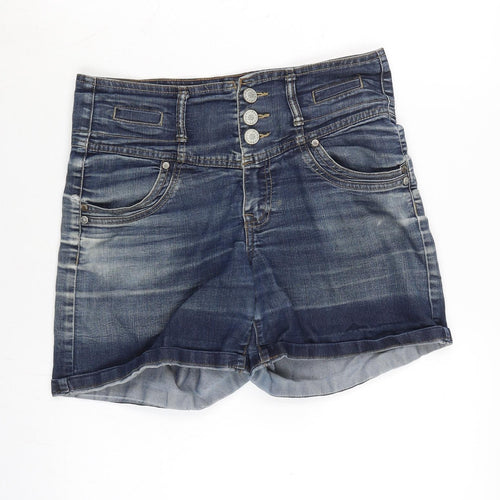 Yes Yes Womens Blue Cotton Boyfriend Shorts Size 12 Regular Zip