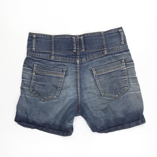 Yes Yes Womens Blue Cotton Boyfriend Shorts Size 12 Regular Zip