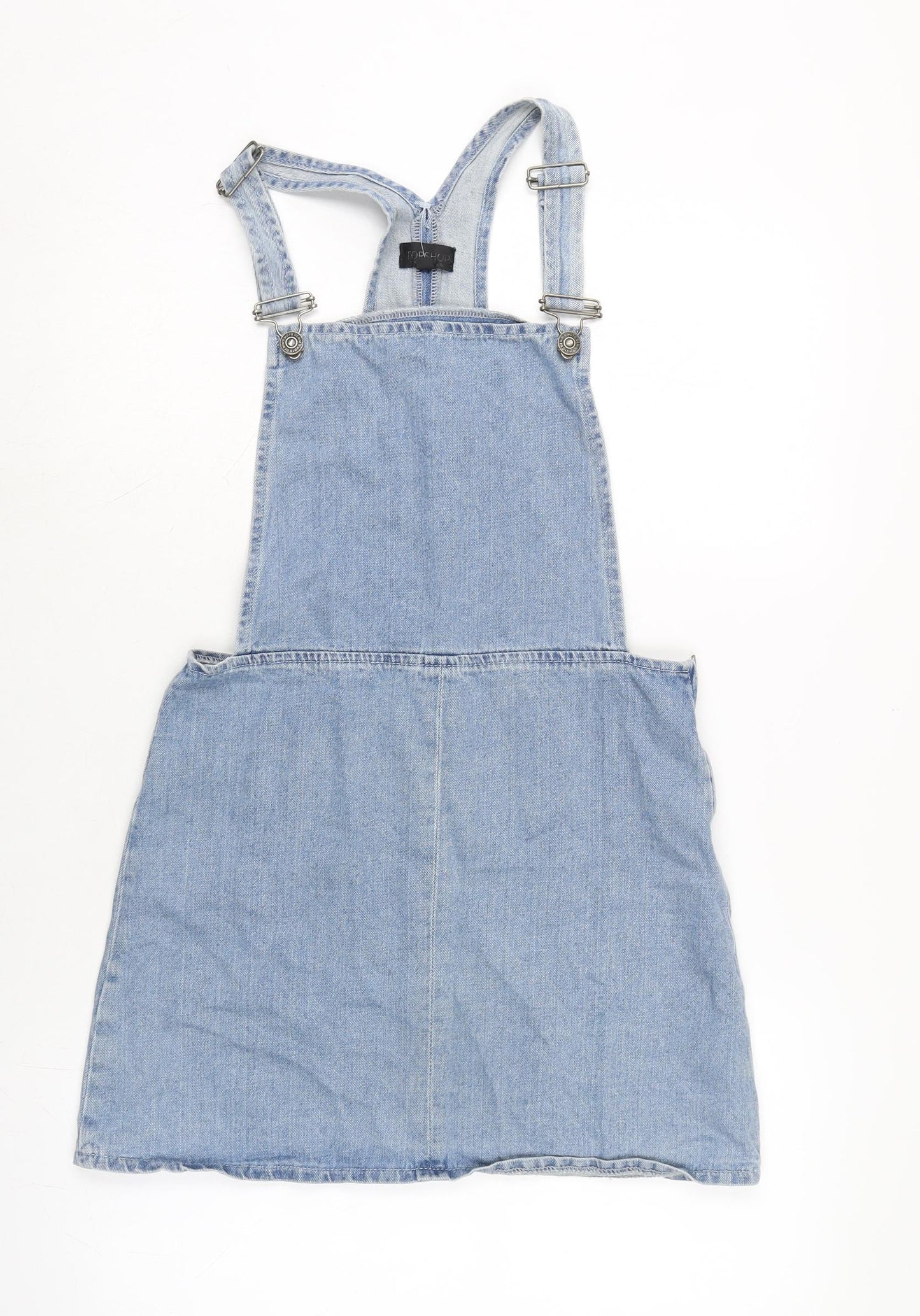 Topshop Womens Blue Cotton Pinafore/Dungaree Dress Size 10 Square Neck Zip - Adjustable Straps