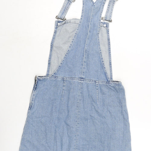 Topshop Womens Blue Cotton Pinafore/Dungaree Dress Size 10 Square Neck Zip - Adjustable Straps