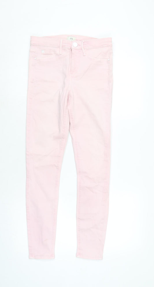 River Island Womens Pink Cotton Blend Tapered Jeans Size 10 L27.5 in Regular Zip