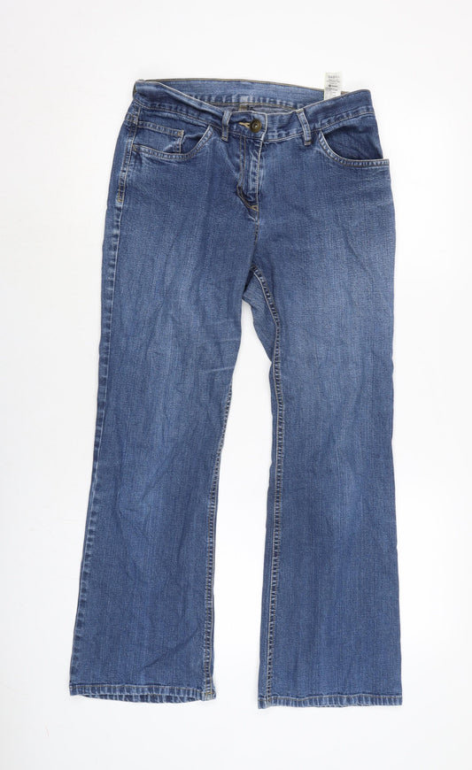 Marks and Spencer Womens Blue Cotton Bootcut Jeans Size 10 L27.5 in Regular Zip