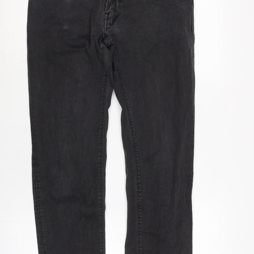 HUGO BOSS Mens Grey Cotton Blend Straight Jeans Size 32 in L31 in Regular Zip