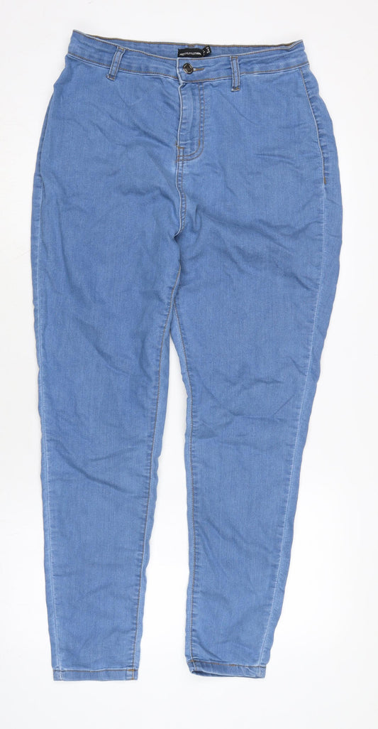 PRETTYLITTLETHING Womens Blue Cotton Trousers Size 12 L28.5 in Regular Zip