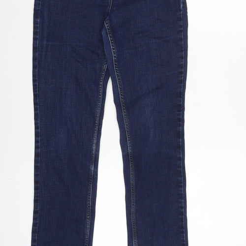 Marks and Spencer Womens Blue Cotton Blend Straight Jeans Size 8 L30 in Regular Zip