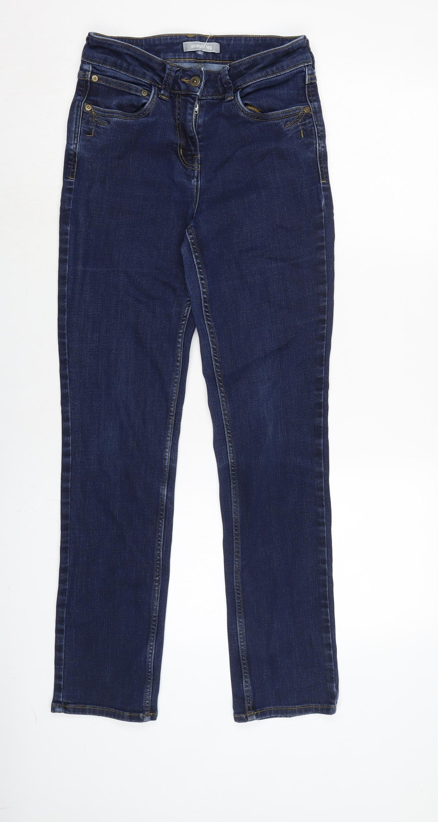 Marks and Spencer Womens Blue Cotton Blend Straight Jeans Size 8 L30 in Regular Zip