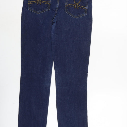 Marks and Spencer Womens Blue Cotton Blend Straight Jeans Size 8 L30 in Regular Zip