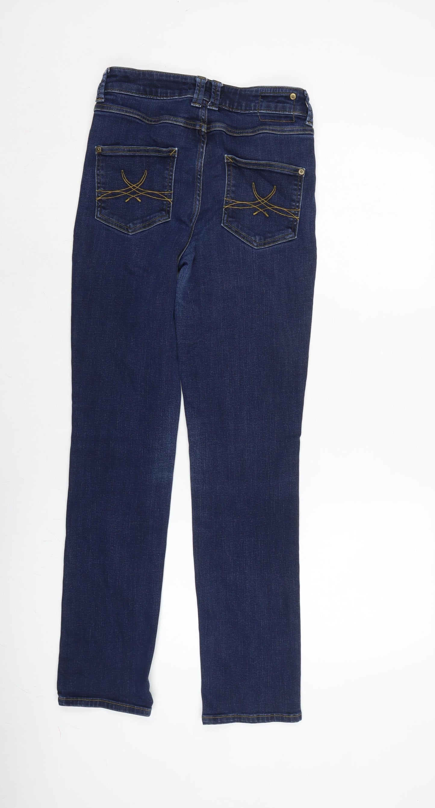 Marks and Spencer Womens Blue Cotton Blend Straight Jeans Size 8 L30 in Regular Zip