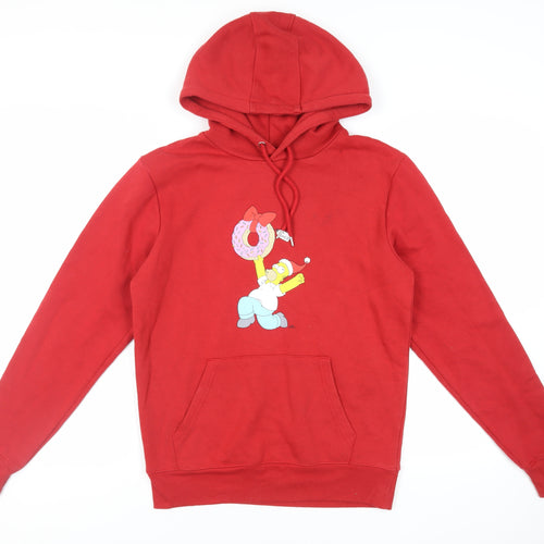 The Simpsons Mens Red Cotton Pullover Hoodie Size S - Homer Christmas